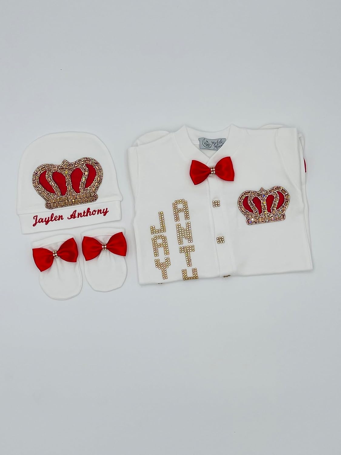 Personalized Luxury Infant Newborn Baby Boy Outfit – 3-Piece Cotton Set – Kingdom’s Treasure Newborn Set