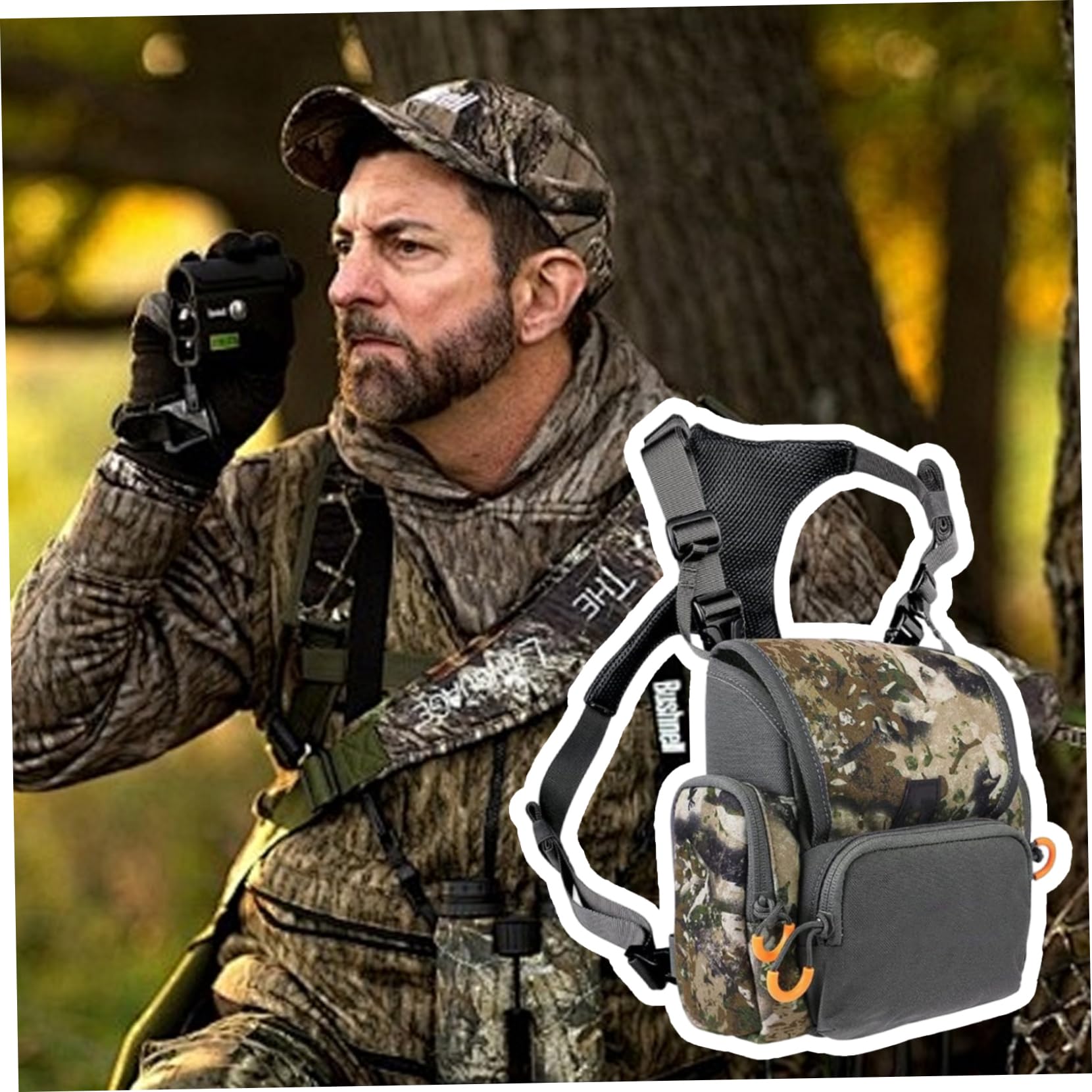 Fernglasgeschirr, atmungsaktiv, verstellbar, Jagd-Brusttasche mit Mehreren Taschen, wasserdicht, Jagdtasche für Männer und Frauen, Tarnung
