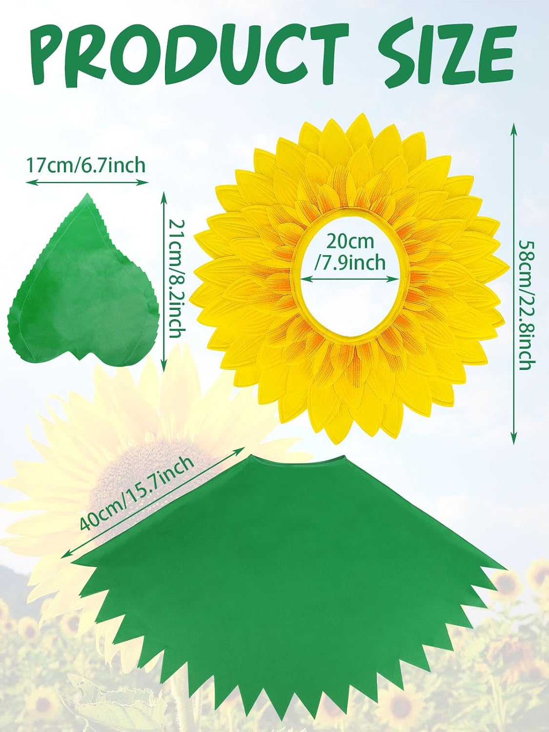 3 Pcs Sunflower Costume Flower Headpiece with Leaf Glove and Shawl