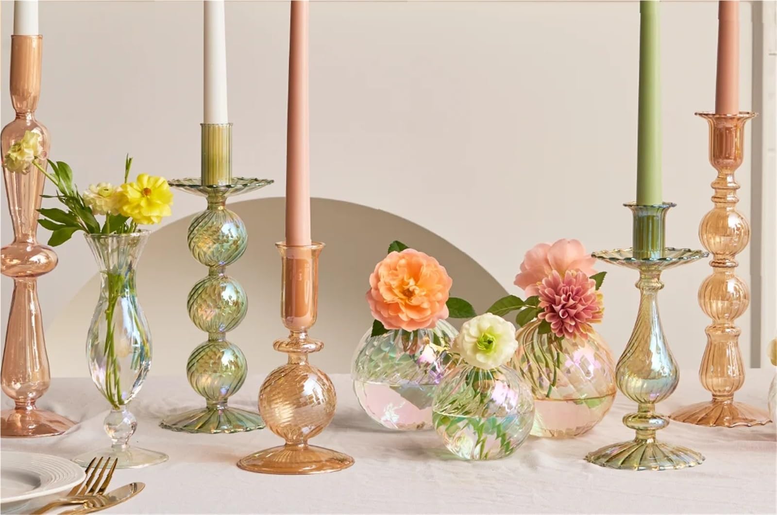 Portacandele Candelieri Portacandele Conici Alti Decorazione Festa Vaso di Vetro Casa Matrimonio(STYLE23)