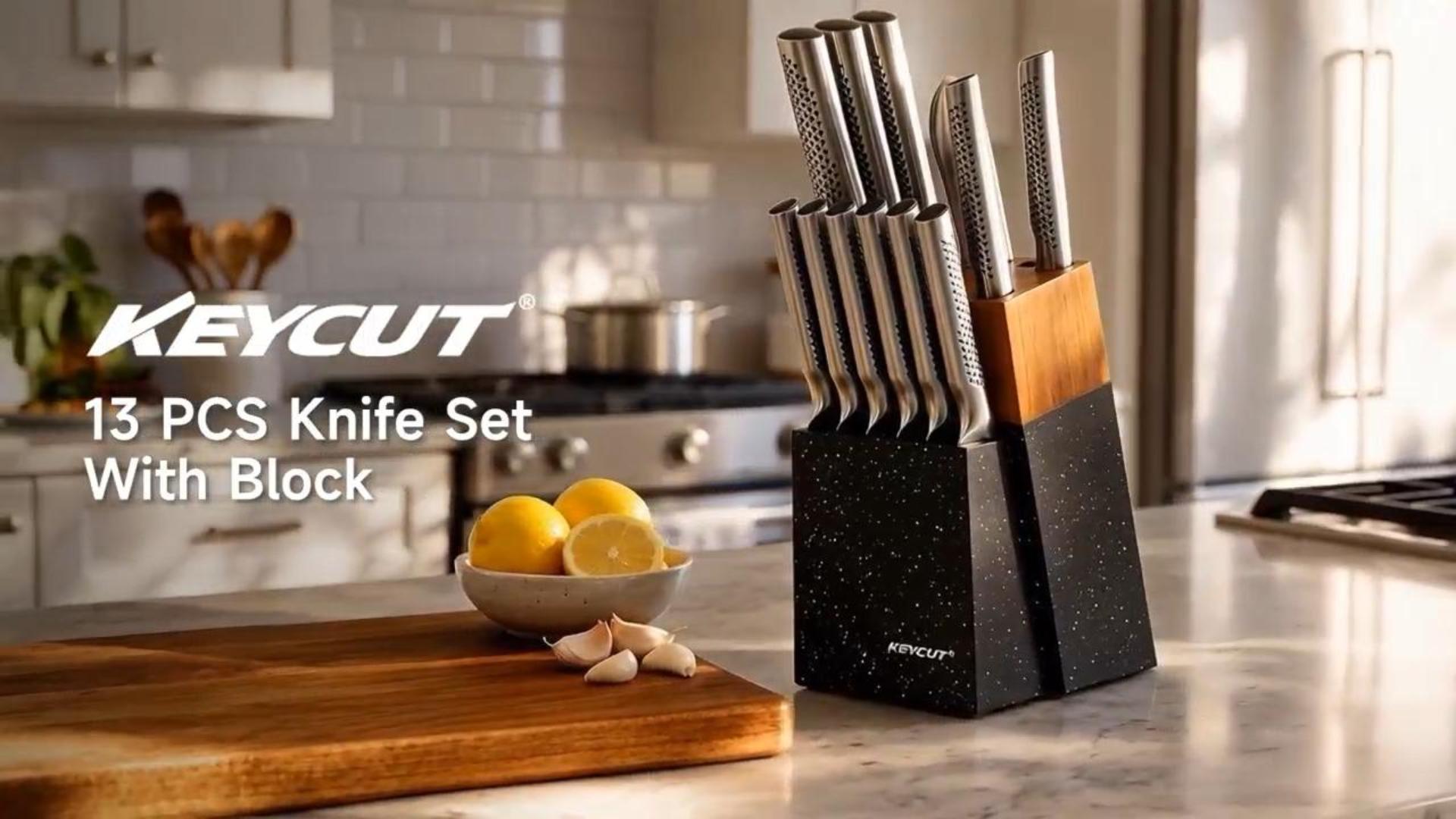 Amazon.com: KEYCUT 13 PCS Knife Set with Block, Upgraded 5Cr15Mov