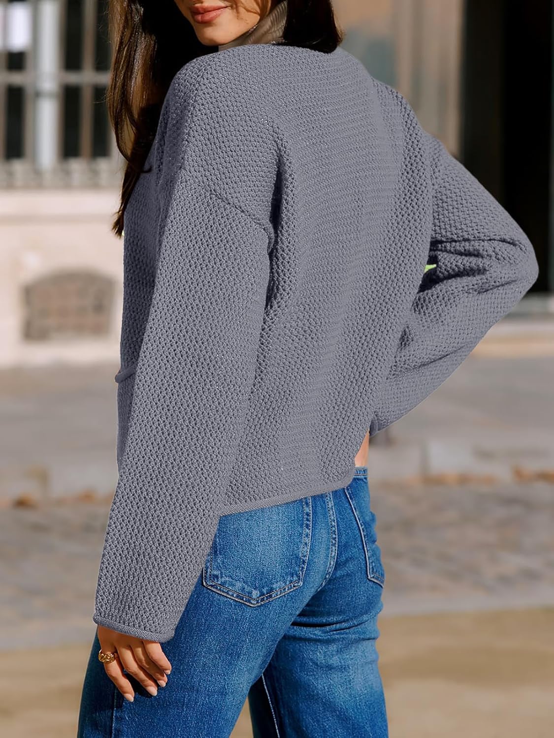 Women's Lightweight Button Cardigan Crewneck with Side Pockets Long Sleeve Open Front Sweater Tops - Image 4