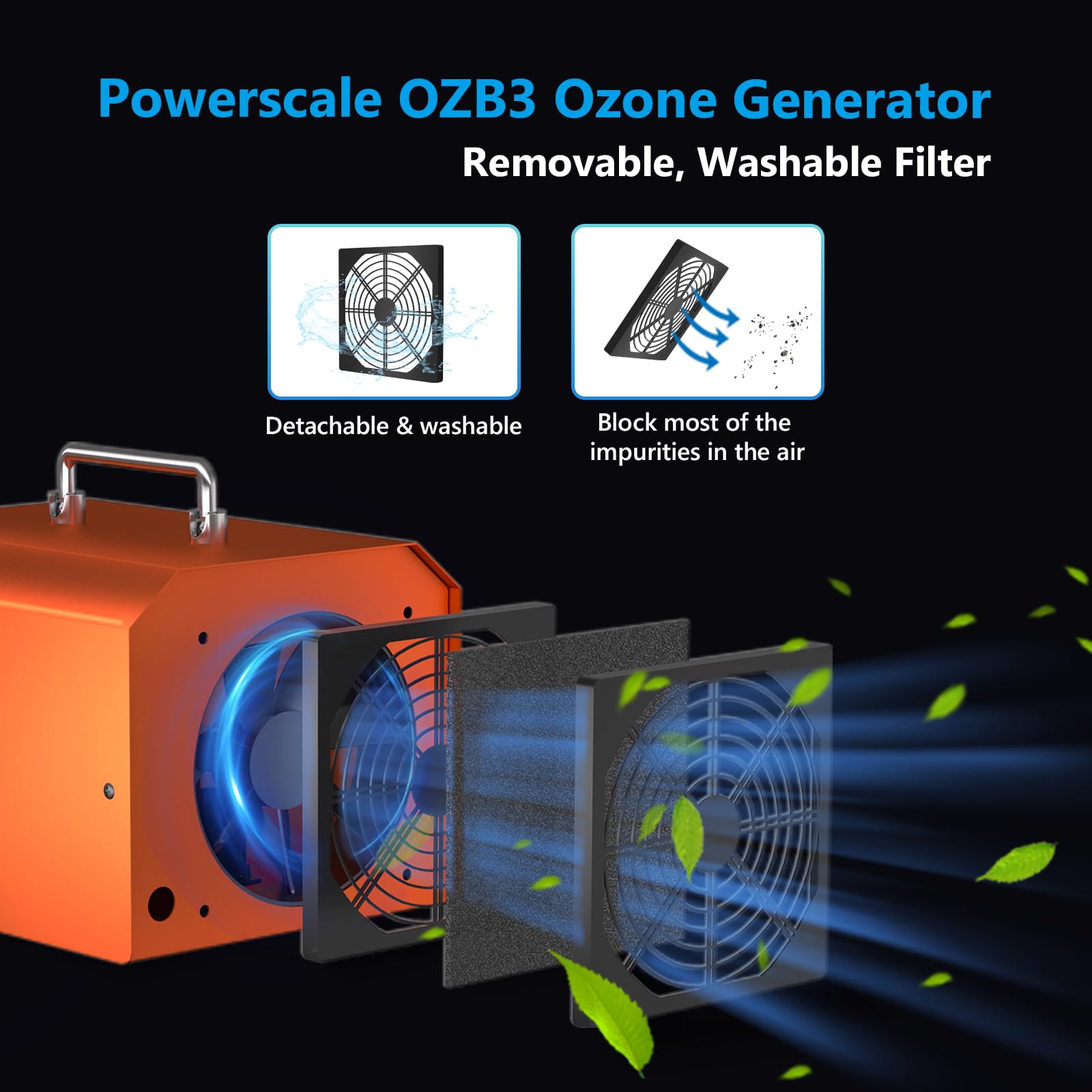 PowerScale Ozongenerator 250.000mg/h O3 Luftreiniger, industrieller Geruchsbeseitiger für Zuhause, Büro, Keller & Haustierraum - Ionisator mit hoher Kapazität, Orange
