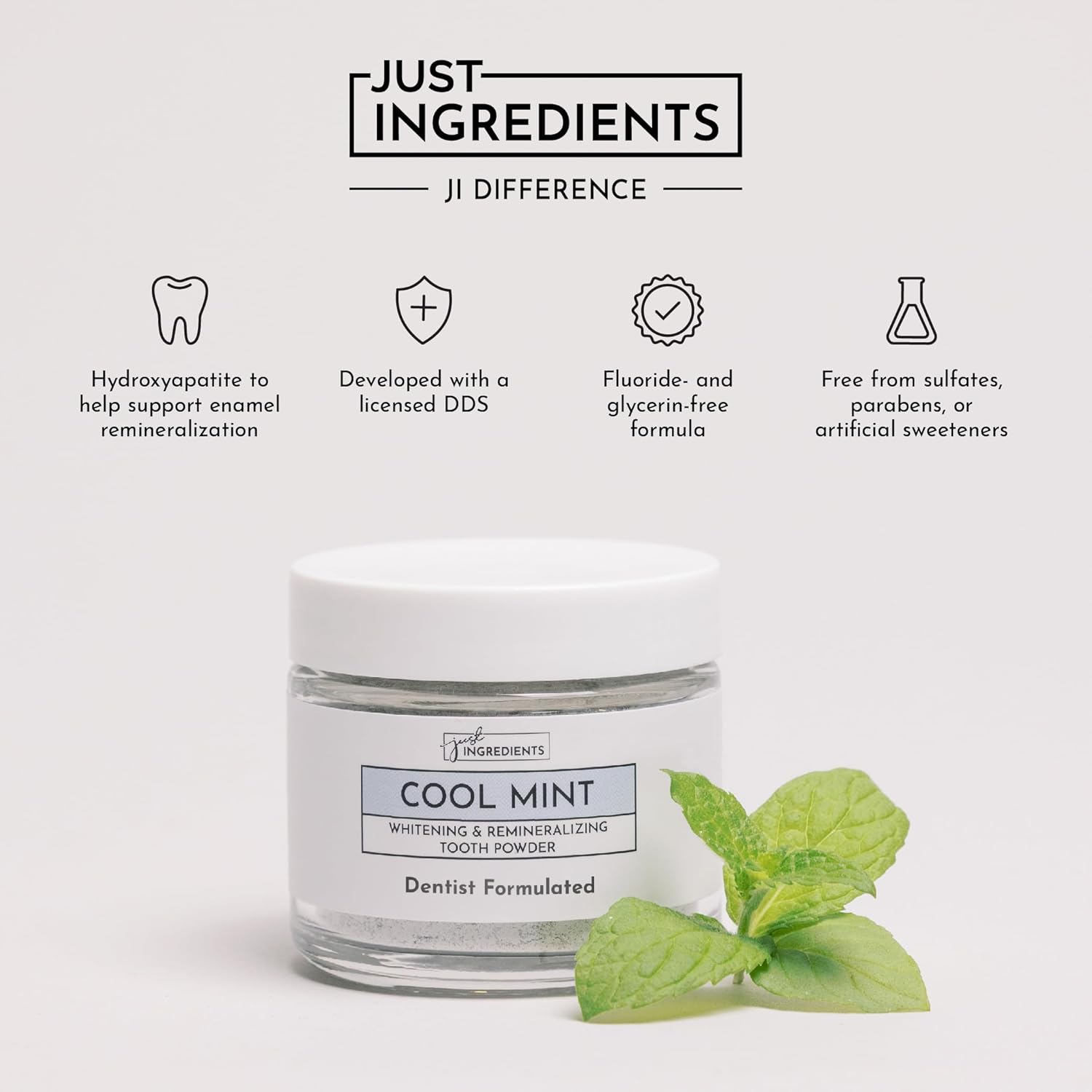 Just Ingredients Remineralizing Tooth Powder - Fluoride-Free, Whitens, Vegan, Clean - 1 oz Whitening - Image 4