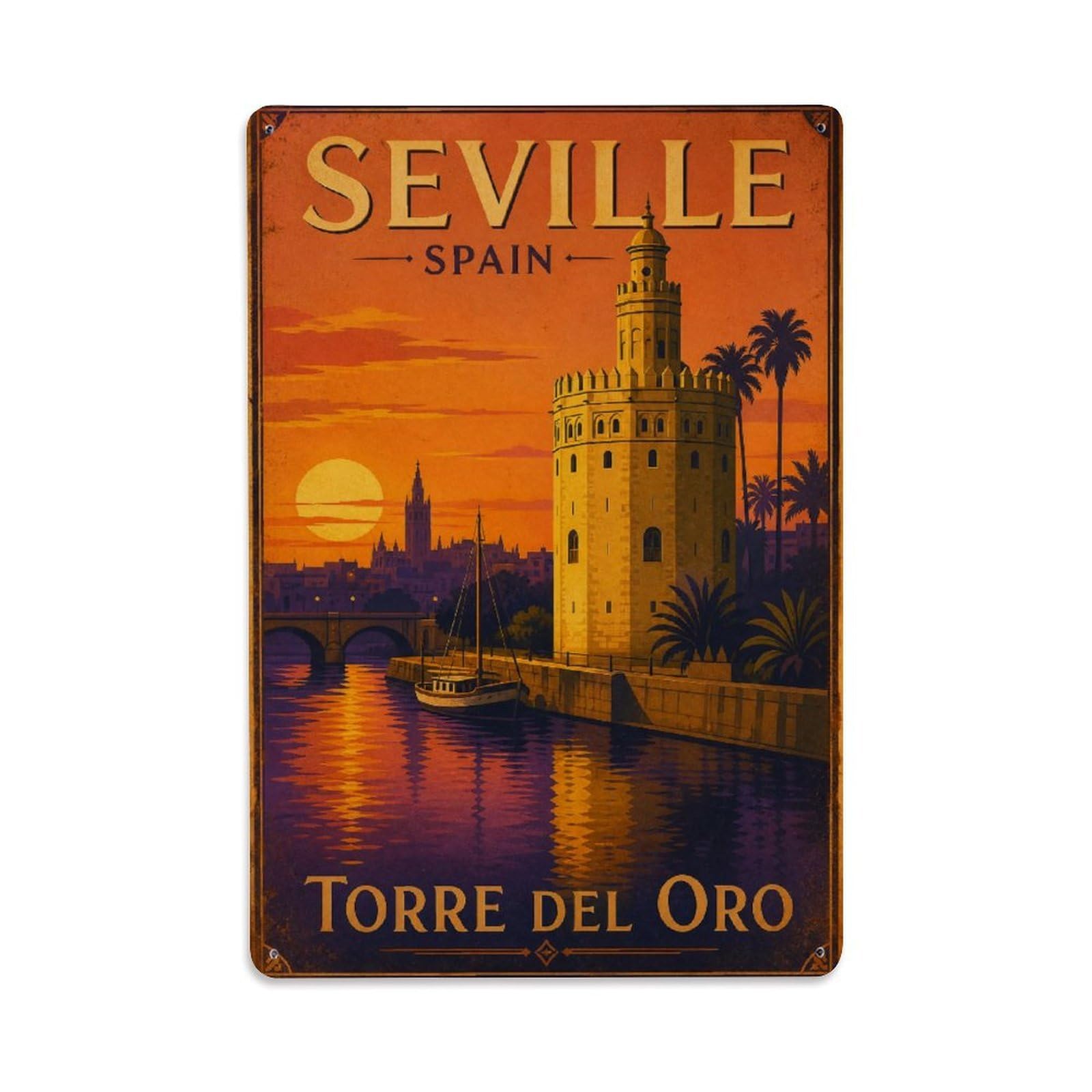 Yrnq 08X12inch Vintage Style Vintage Torre Oro Sunset Golden Reflections River Spain Metal Tin Sign