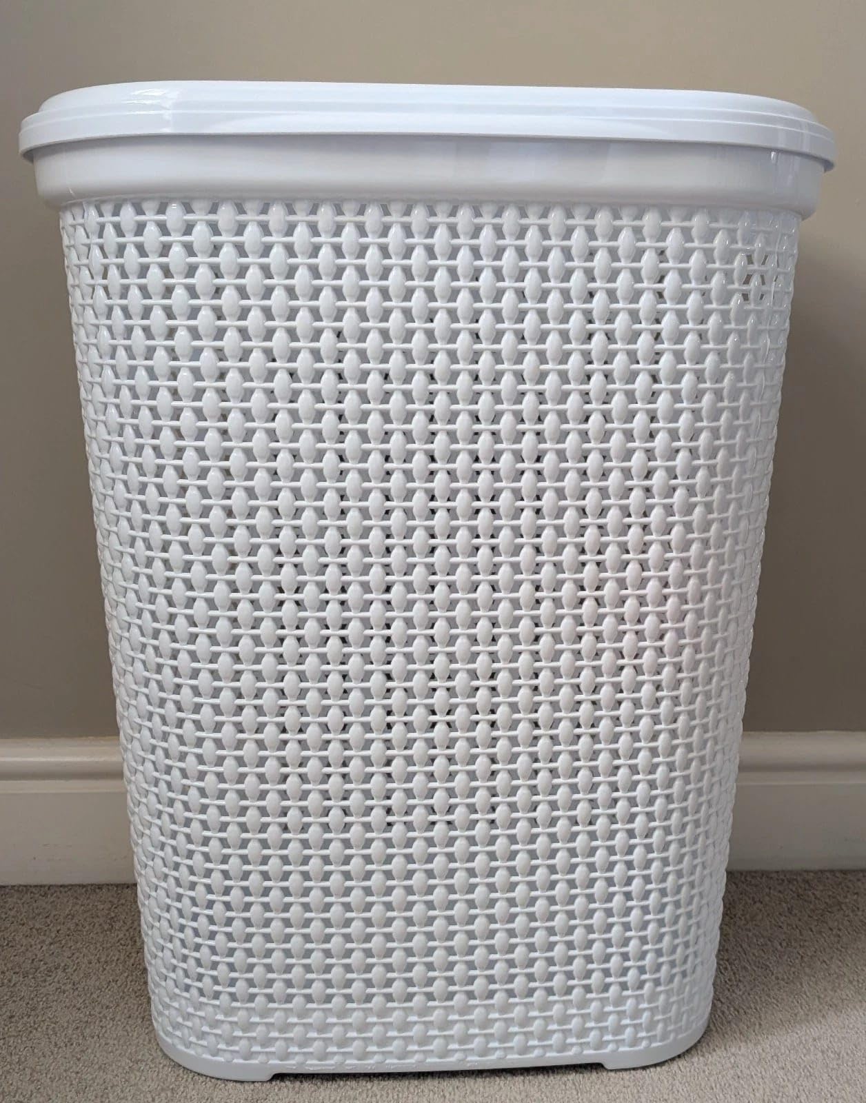 Large Plastic Laundry Basket Clothes Washing Bin Hamper Storage Organiser 65L (White)