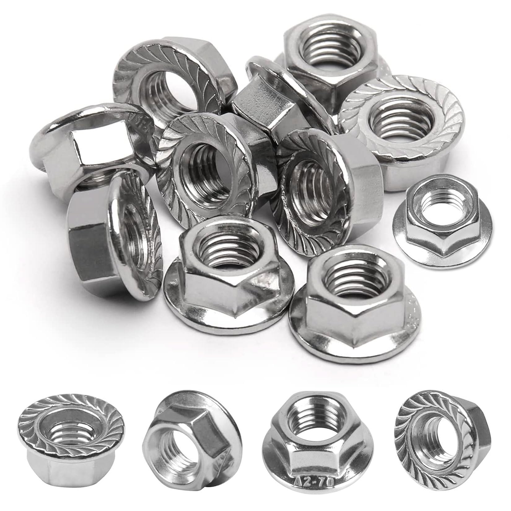 30 PezziDadi Flangiati M8, Dadi Esagonali M8 con Flangia, Dadi Autobloccanti in Acciaio Inox DIN 6923, Dado Esagonale con Dente di Bloccaggio con Denti
