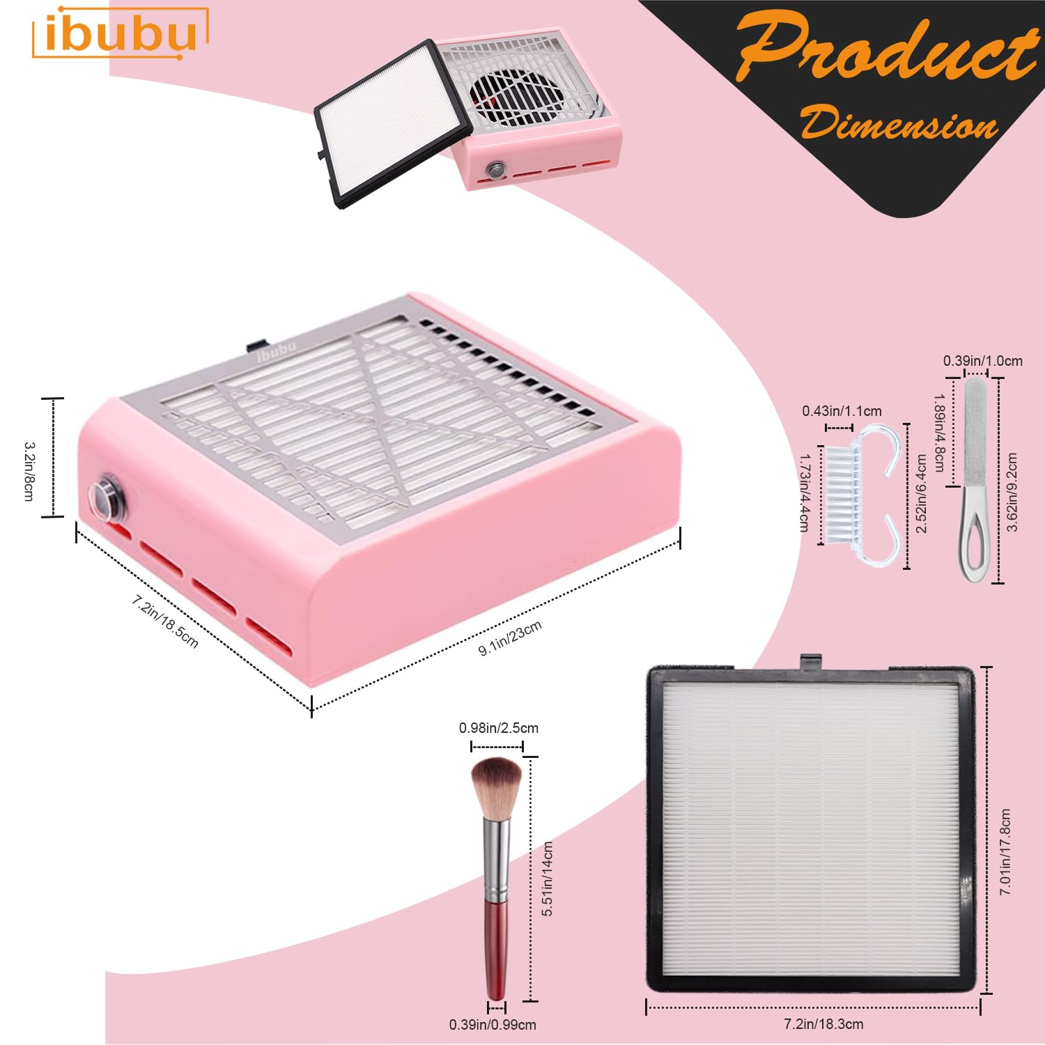 Nail Dust Collector Filters 2 Pack Set & Electric Nail Dust Collector Machine Pink Set