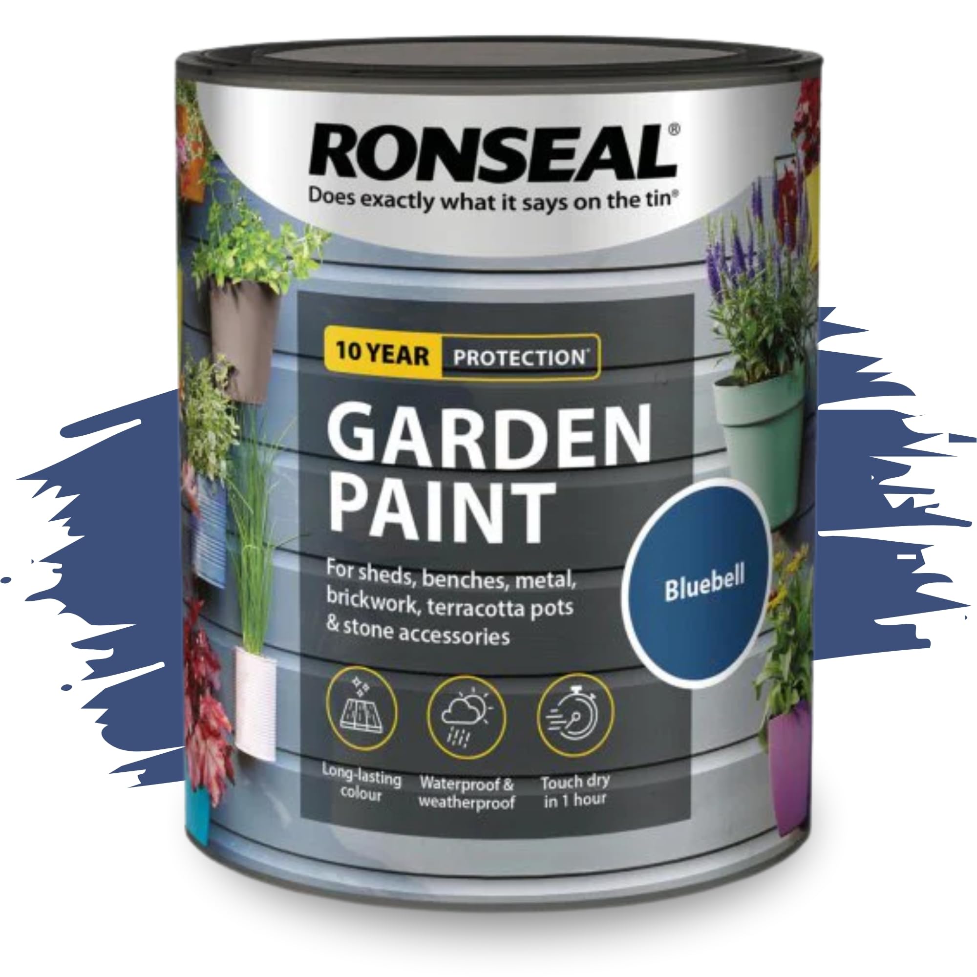 SAVING HUB Fence Paint Garden Shed Paint 750ml - Exterior Wood Paints Tin Waterproof, Weatherproof Paints - For Benches, Metal, Brickwork, Terracotta Pots, Stones Tin (Bluebell)