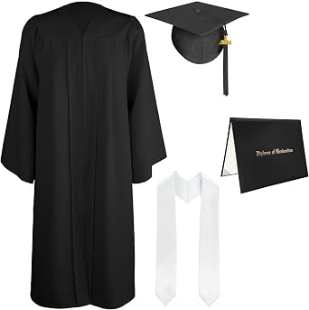 Unisex Matte Graduation Gown Cap 2024 2025 Year Charm with Diploma Cover/Gold Stole/Cord for High School Rich in Color