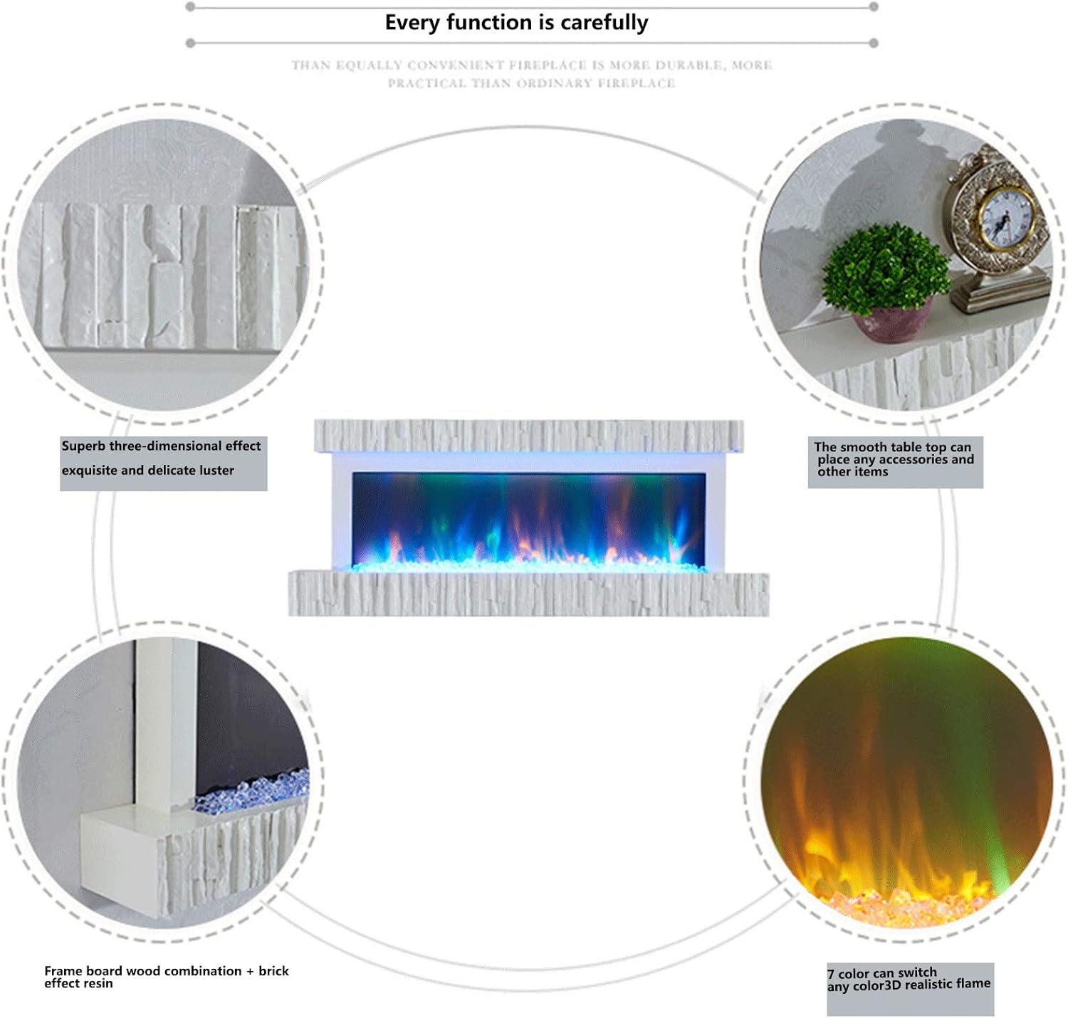 Electrical Fireplaces Electric Fireplace, Multi-Color Wall-Hung Stove Core Simulation Electronic Flame LED Simulation Flame, Electric Fireplace Decoration Core, 1200x170x500mm Vision