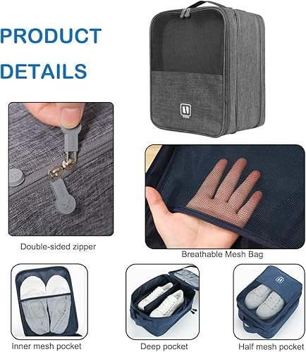 Miniatura 4 de Bolsa de viaje para zapatos con capacidad para 3 pares de zapatos, bolsas de zapatos para viajes, bolsa portátil para zapatos impermeable, bolsa de