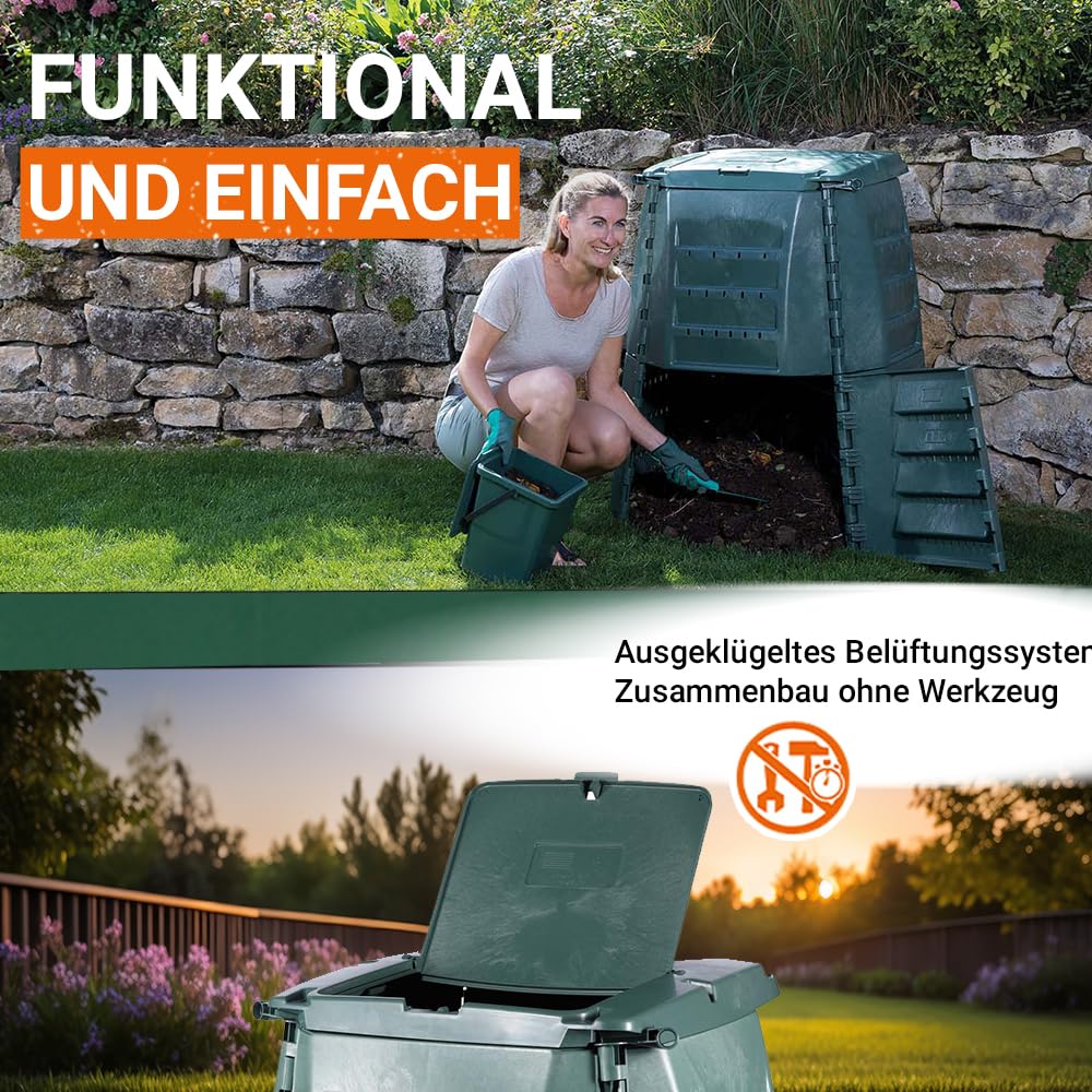 GARANTIA Thermo-Star Komposter 600 Liter grün - Komposter Garten, Schnellkomposter, Kompost, Thermokomposter, Biomüll Behälter, Biomüll, Komposteimer, Schnellkomposter Garten, Compost Bin