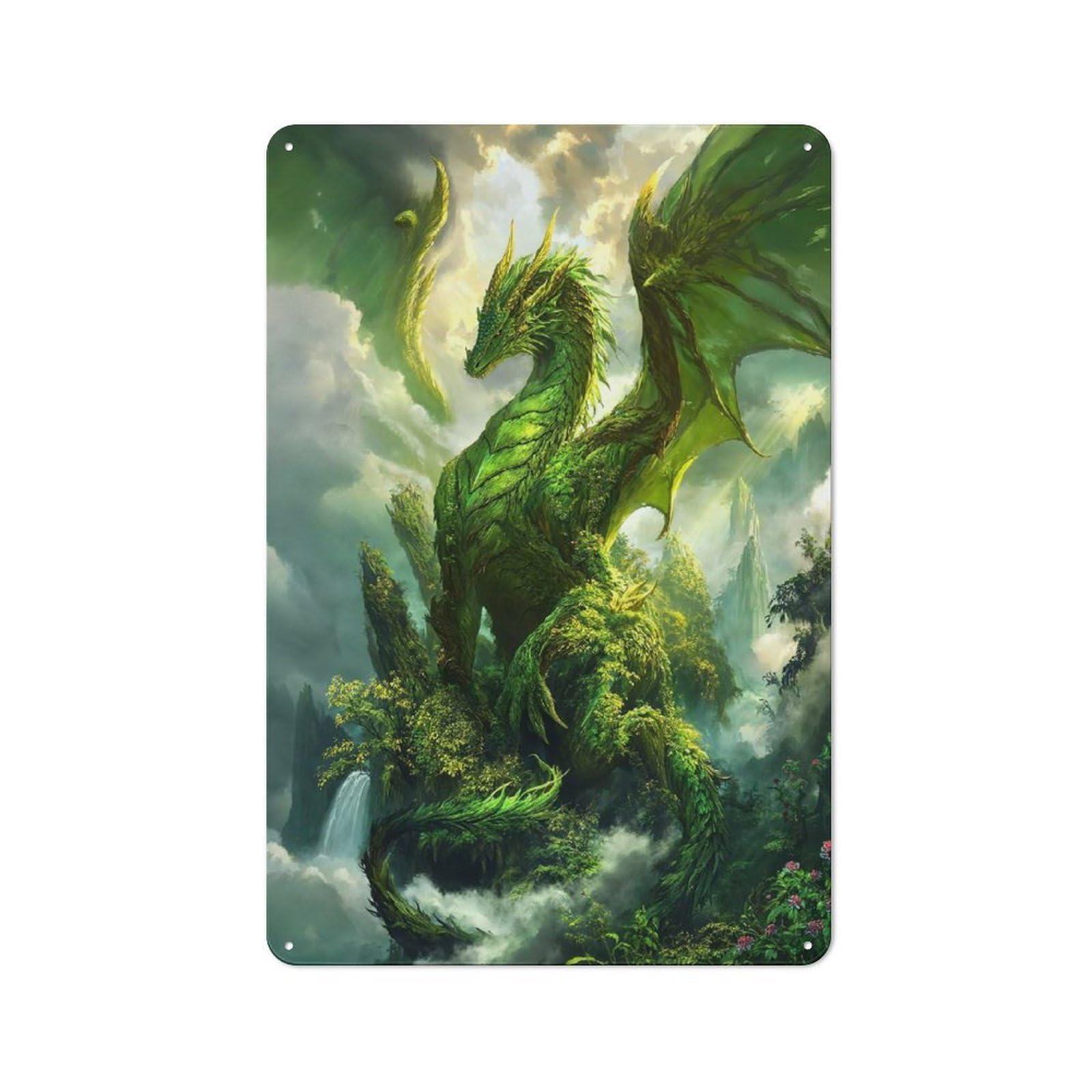Junmoney Emerald Dragon Sovereign Retro Metal Plaque 30X20cm Featuring For Garage Wall, A Winter Wall Decor Update For Workshop Decor Fans
