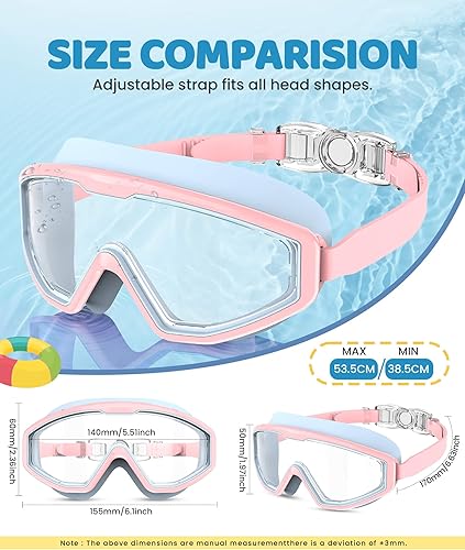 Miniatura 7 de Gafas de natación para niños, paquete de 3 gafas de natación para niños de 4 a 16 años, gafas de piscina con protección UV antivaho para niños y