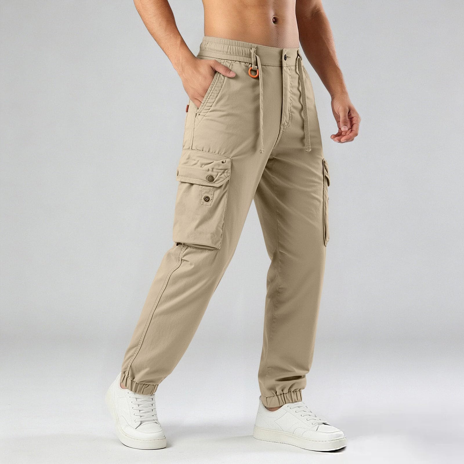 Generisch Pantalones cargo para hombre, elásticos, holgados, pantalones chinos, pantalones cargo para exteriores, cintura elástica, pantalones de senderismo con varios bolsillos, para el trabajo, para