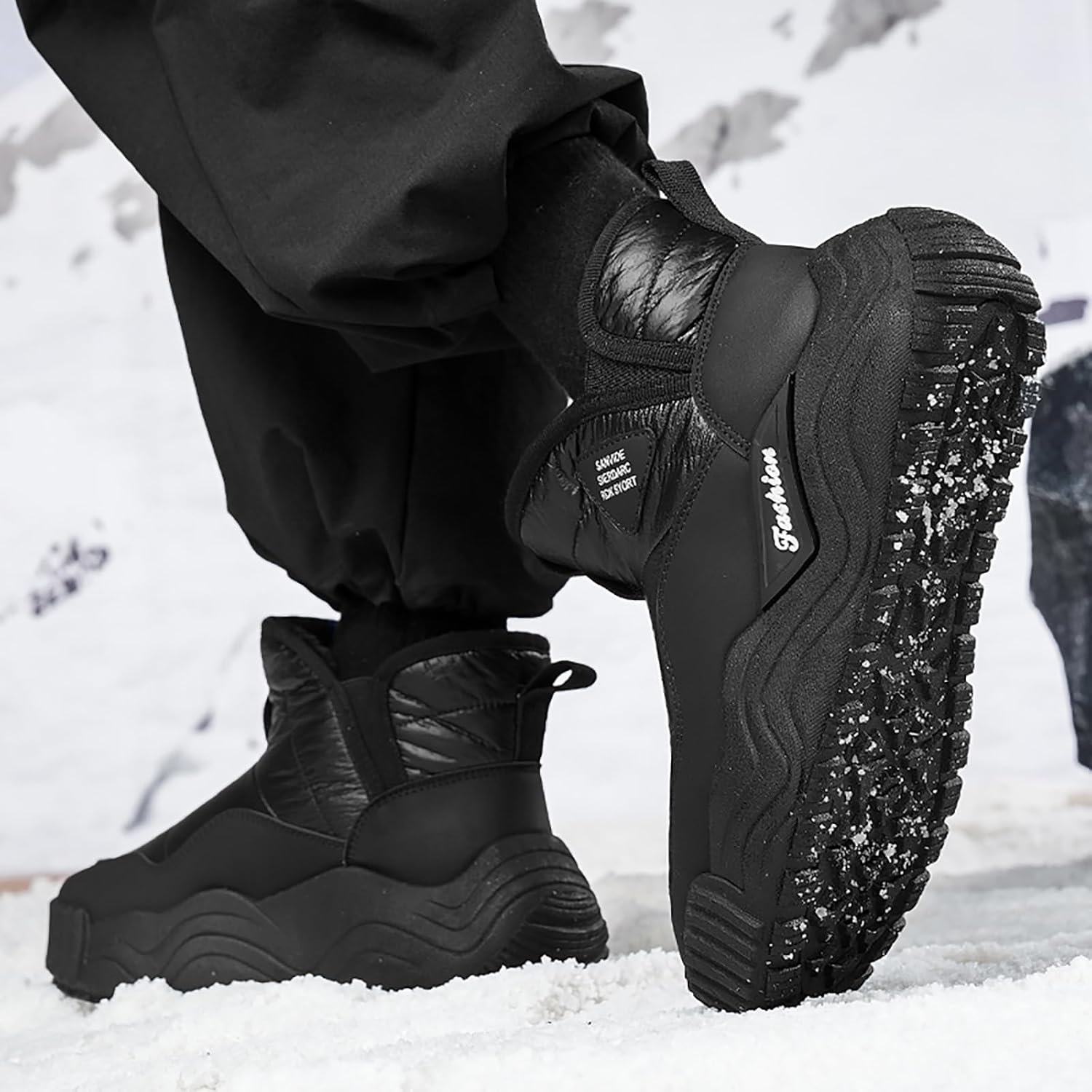 [SRUQ] スノーブーツ ショート丈 ウインターブーツ メンズ 裏起毛 ブーツ 雪靴 防寒対策 履きやすい 柔らか 汚れ加工 スリ