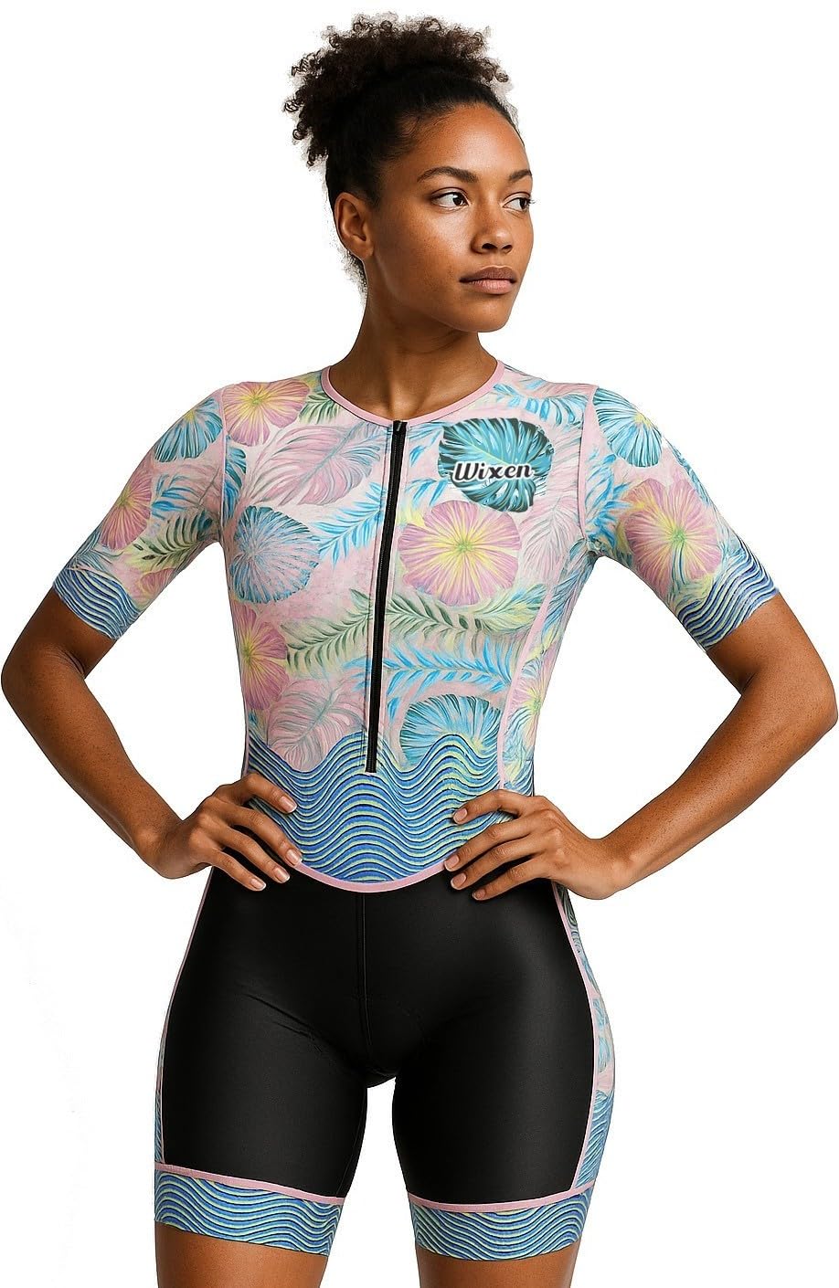 Wixen Pro Damen Triathlon Anzug Ärmel Trisuit aerodynamischer Schwimmanzug Fahrrad Laufanzug Gesäßtasche
