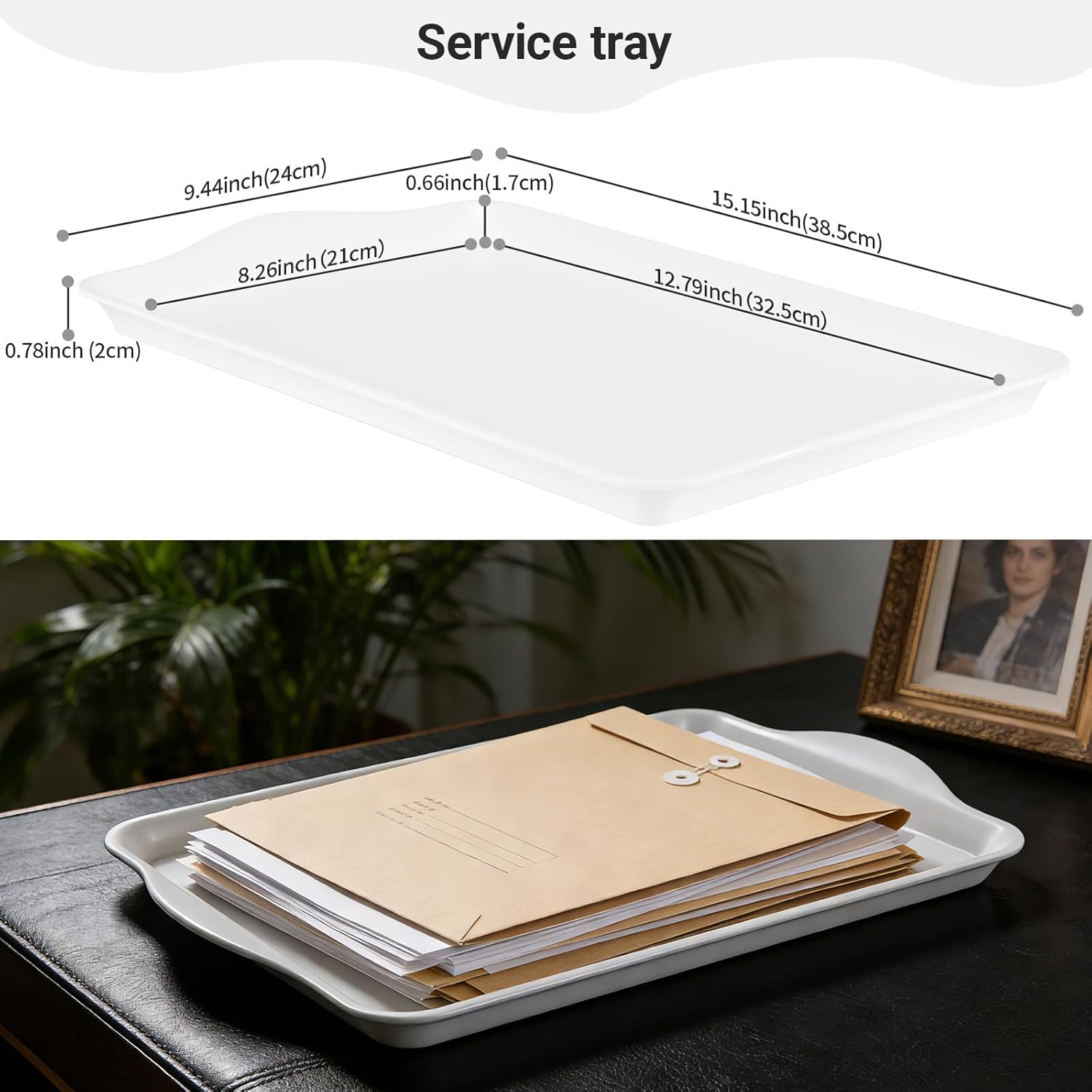 Melamine Serving Tray 8x11.7 Inch Small Durable Multipurpose Rectangle Tray for Dining Table, Kitchen, Office, Bathroom - Easy to Clean & Shatterproof,Set of 2