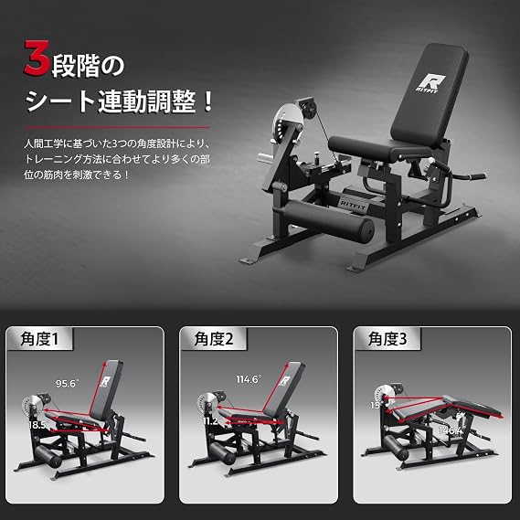 RITFIT Leg Extension Machine, Leg Curling Machine, Training Bench, Flat Bench, Lower Body Strengthening, Core Training, 12 + 4 Angle Adjustable, Total Load Capacity 60.6 lbs 320 kg, Home Gym, Home