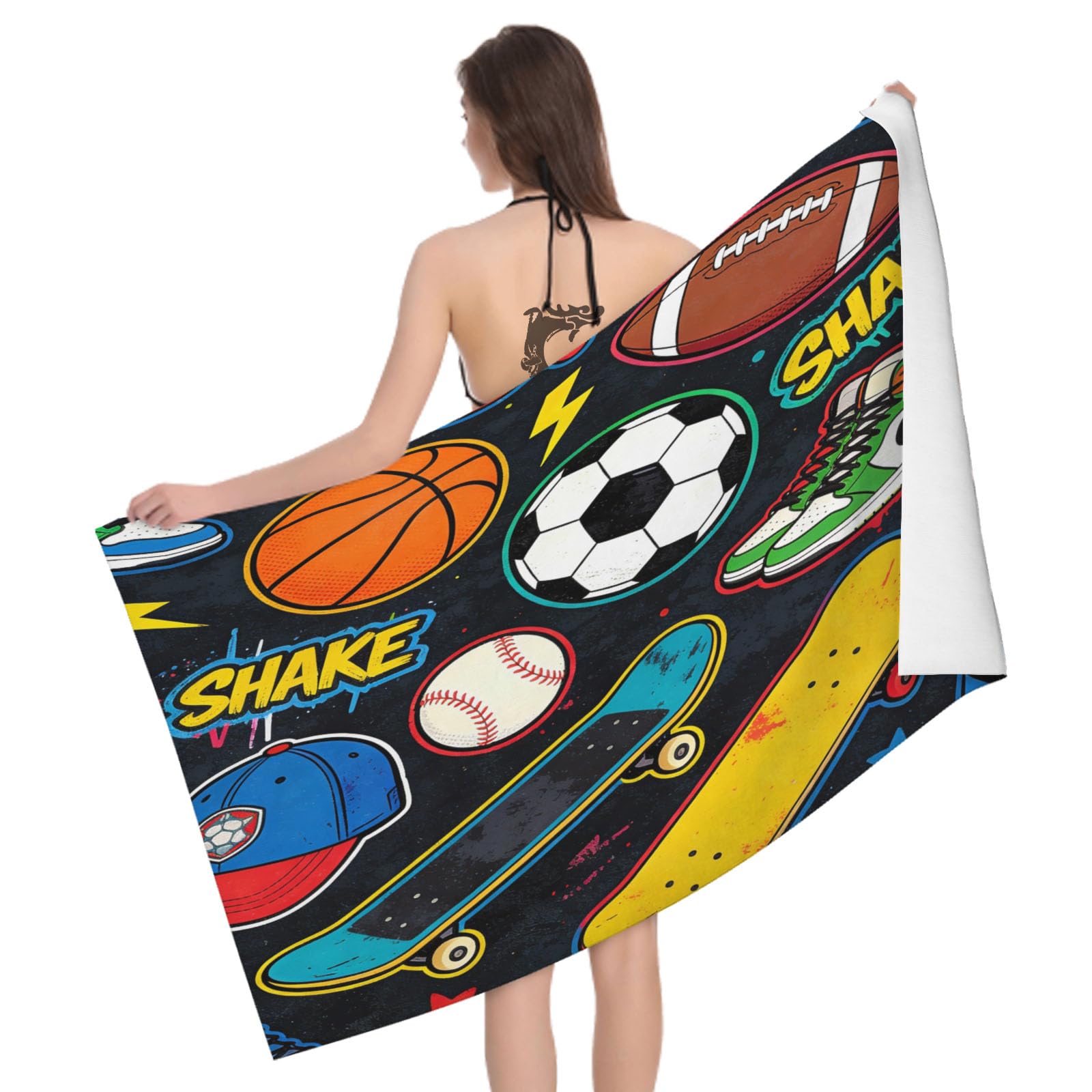 Leichong 3D Sports Theme Beach Towel Microfiber Soft Quick Dry for Adults, Skateboard Bath Towel Lightweight Soft Absorbent for Travel Swimming Pool Sports, 75 x 150 cm