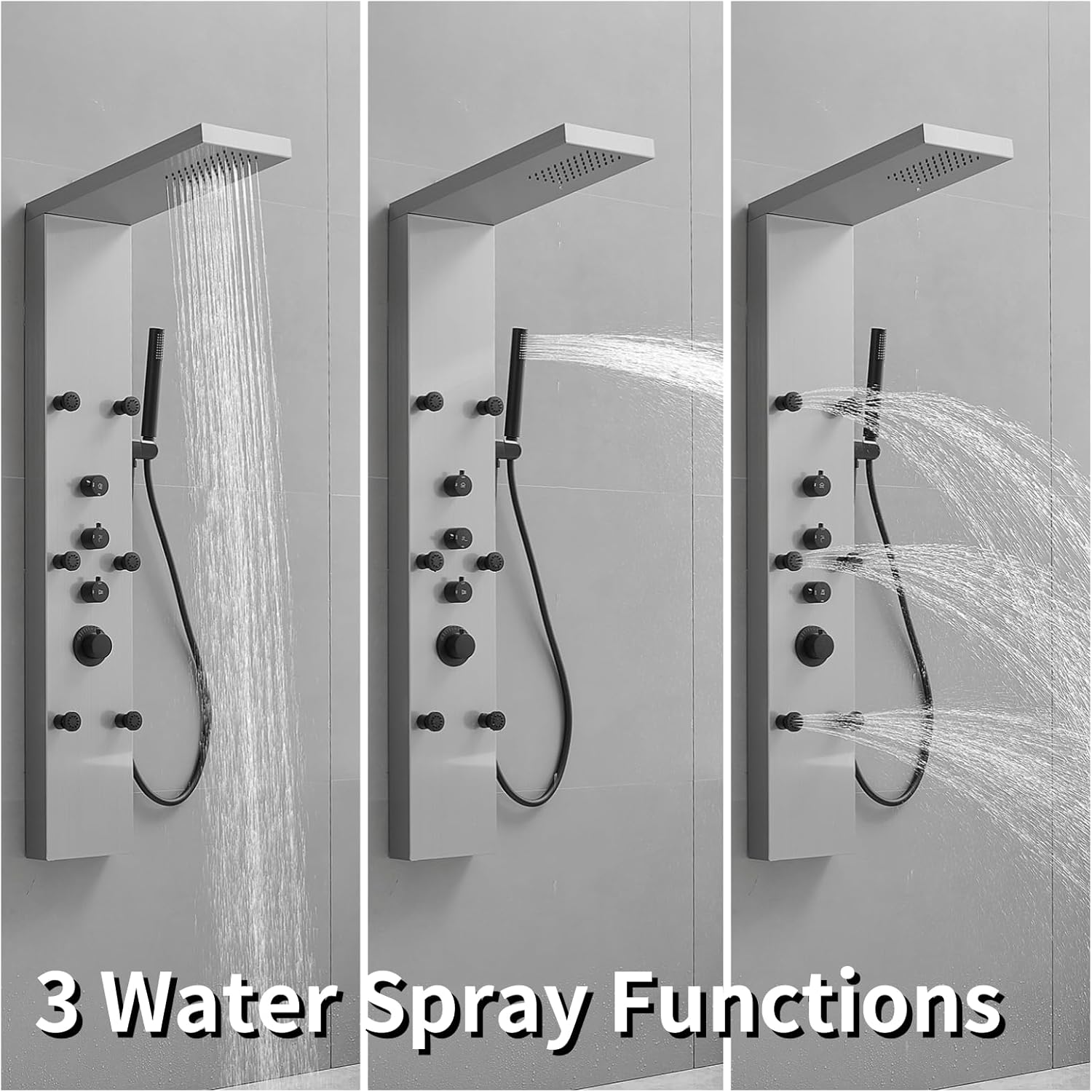 Brushed Nickel Shower Panel Tower System with Rainfall Shower Head Handheld Shower Wand Body Spray Stainless Steel 3 in 1 Multi-Function Shower Panel