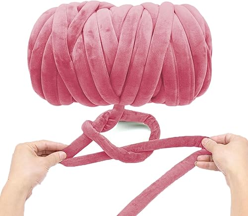 Hilo de tubo voluminoso de terciopelo súper suave para tejer a mano para nudo trenzado, hilo gigante para tejer alfombras, almohadas (rosa oscuro,
