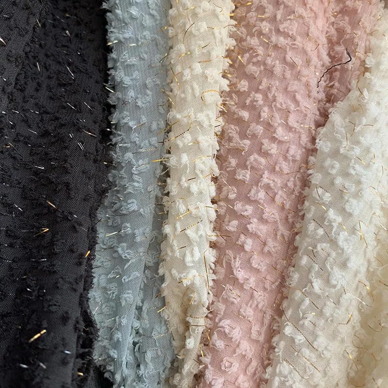 150 cm breit, 300 cm lang, Goldfaden, Jacquard, bestickter Chiffon-Stoff, Meterware, Polyester-Chiffon-Stoff für die Kleiderherstellung