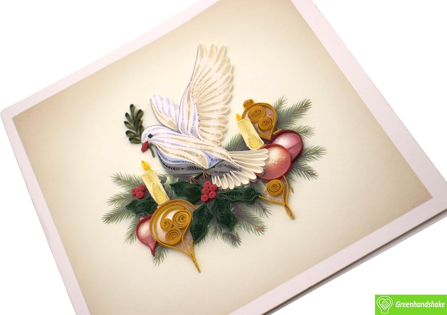 Christmas Dove and Candle, Quilling Card 3D - Unique Dedicated Handmade, Design Greeting Card for Birthday, Valentine's Day, Mothers Day, Spring, Fathers Day, Graduation, Wedding, Anniversary, Thank You, Get Well, All Occasion | 6" x 6" - Image 4