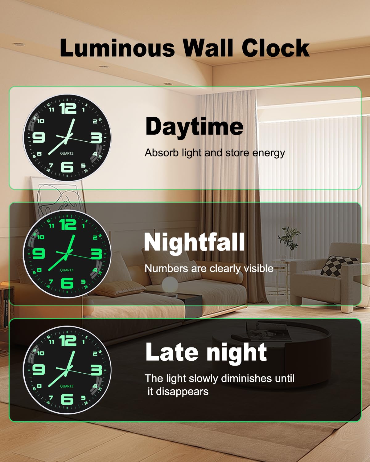 Horloge Murale Lumineuse Silencieuse Horloge Murale Silencieuse 30cm FAOKZE - Sans Tic-Tac, Chiffres Lumineux, Design Moderne Pendule Murale