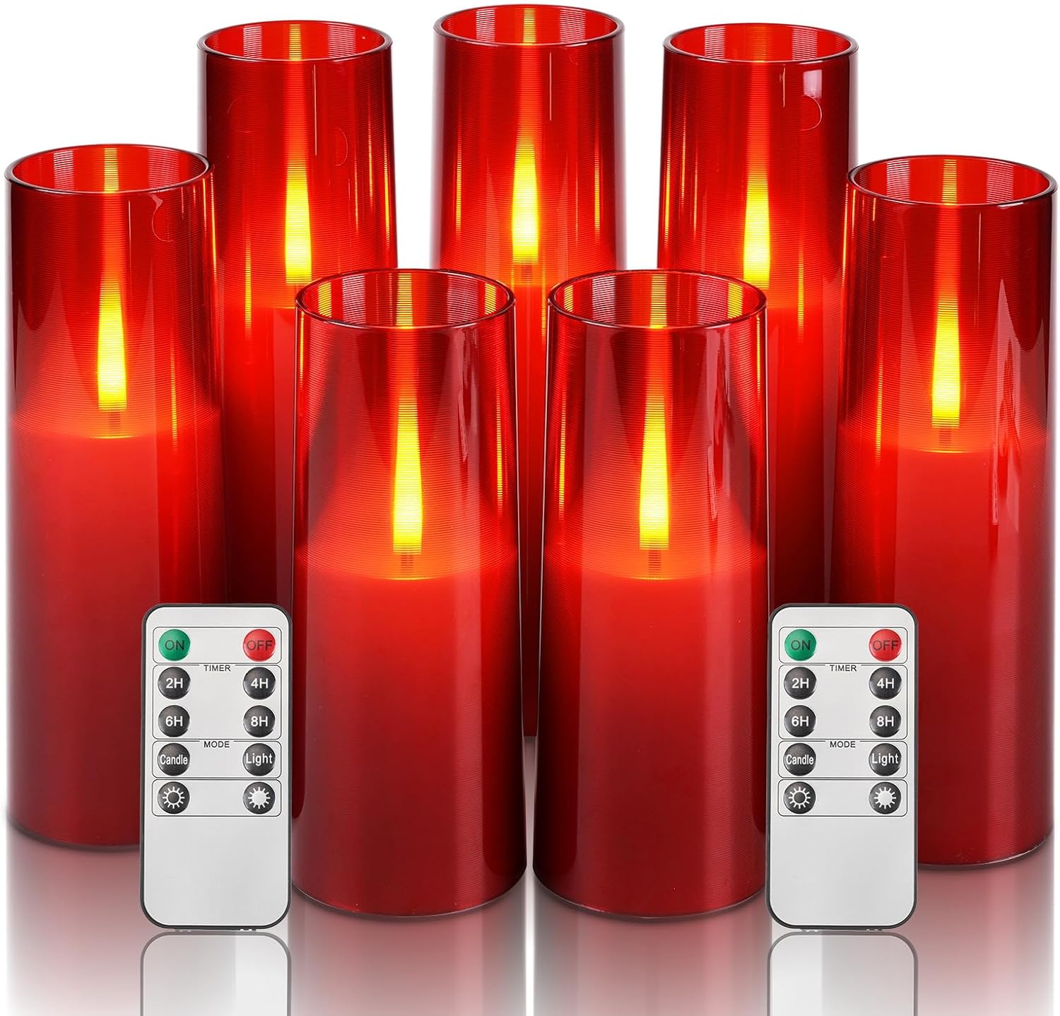 Homemory Red Acrylic Flameless LED Candles with Remote & Timer, Battery Powered, Fake Candles, Elegant Home Decor, Parties, or Wedding Lighting