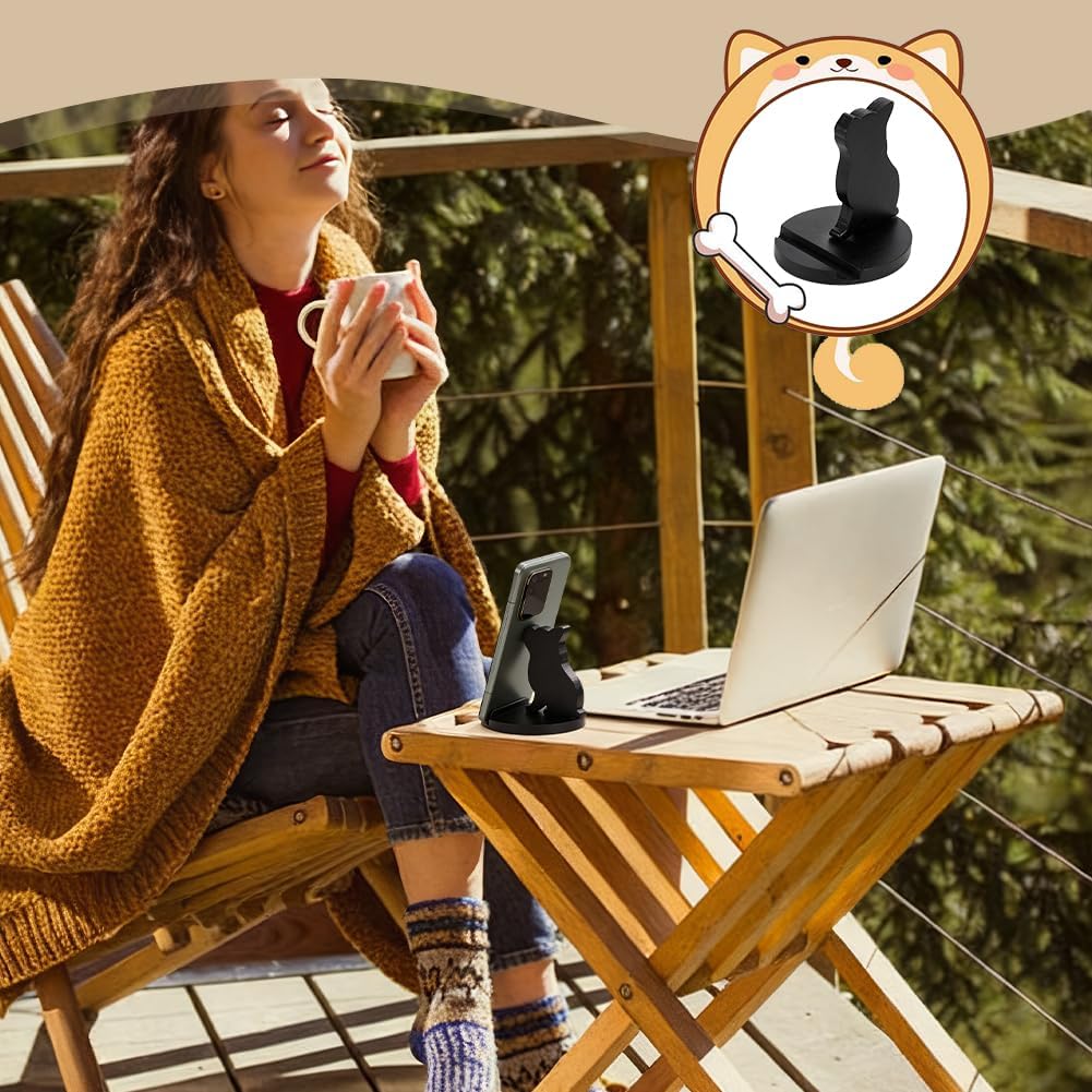 NBEADS Cell Phone Tablet Wooden Stand, Animal Phone Holder Dog Decorative Smartphone Desk Holder with Non-Slip for Various Models of Mobile Phones and Tablets, Black image 5