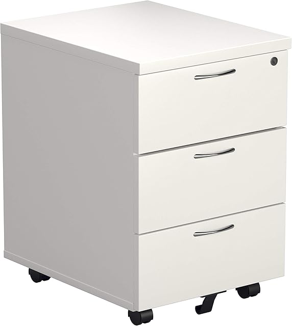 Office Hippo Heavy Duty 3 Drawer Mobile Pedestal Storage Cabinet, Office Storage, Office Cabinet with Anti-Tilt Mechanism & Lockable Storage, 5 Year Wty - White