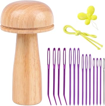 Mnuizu Darning Mushroom, Wooden Darning Egg 15Pcs Mending Sewing Tools Kit