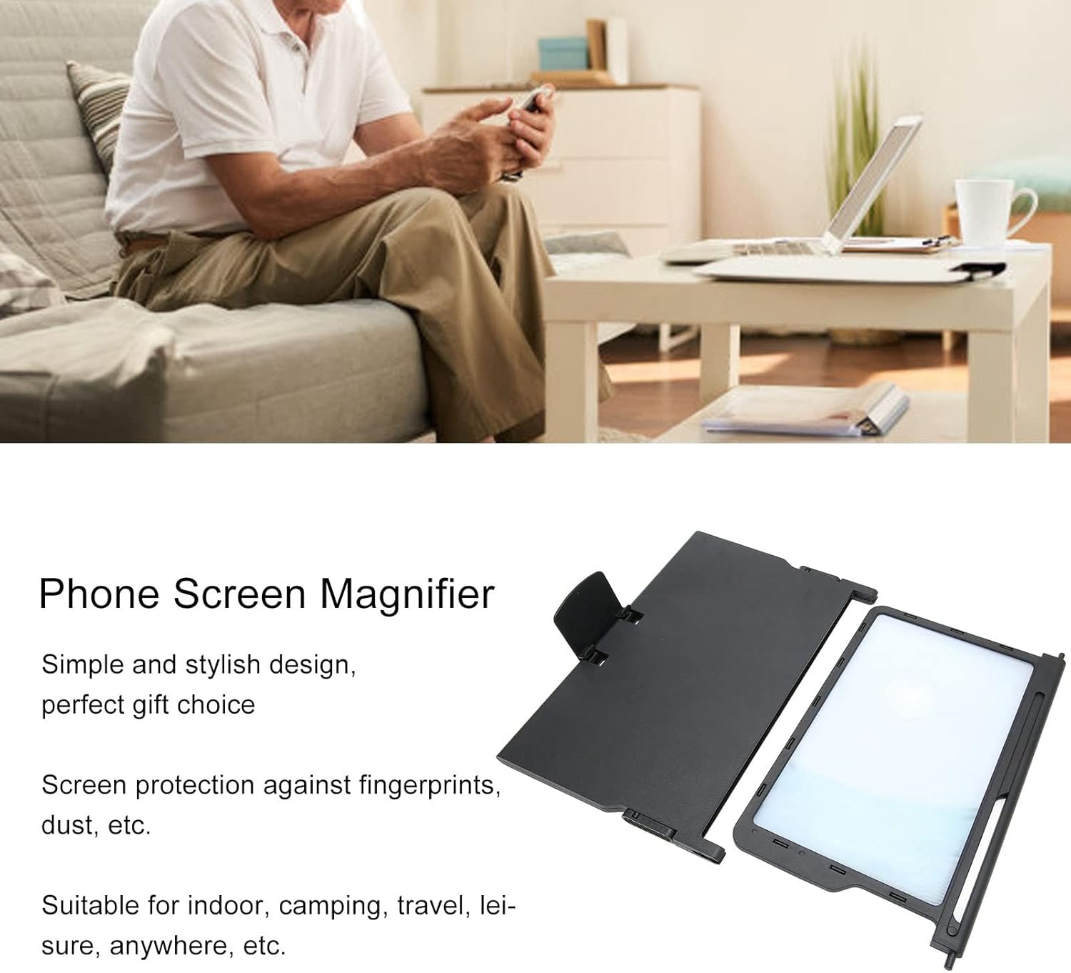 3D HD Mobile Phone Screen Magnifier, Portable 12.5 Inch Pull Out Screen Enlarger for Movies and Gaming, with Anti Blue Light Protection for iPhone Android Phones (Black)