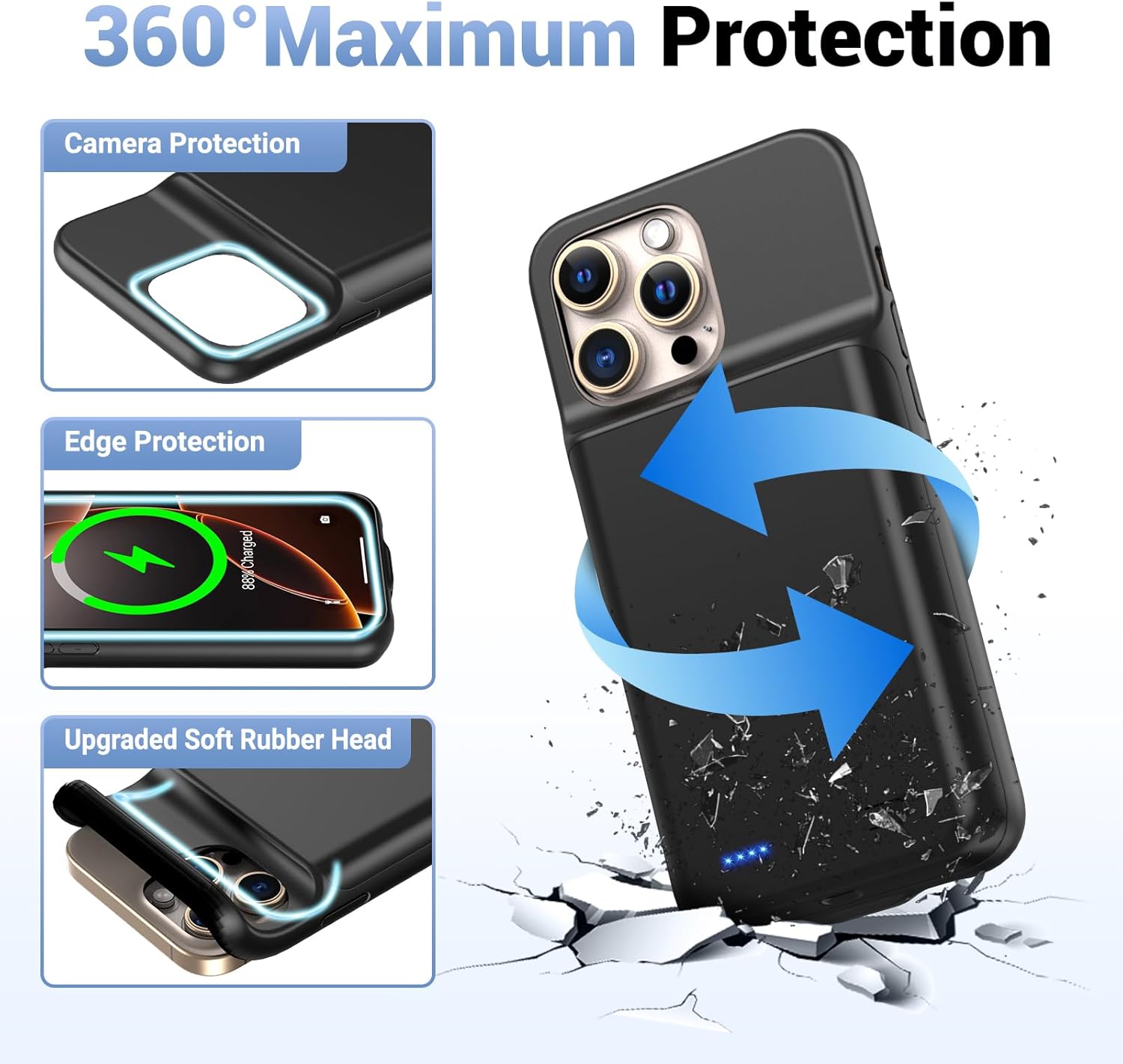 Battery Case for iPhone 16 Pro Max, Ultra-Slim 7000mAh Portable Extended Charging Charger Case [2025 Upgraded] w/Tempered Glass Film for iPhone 16 Pro Max-6.9 inch,Black