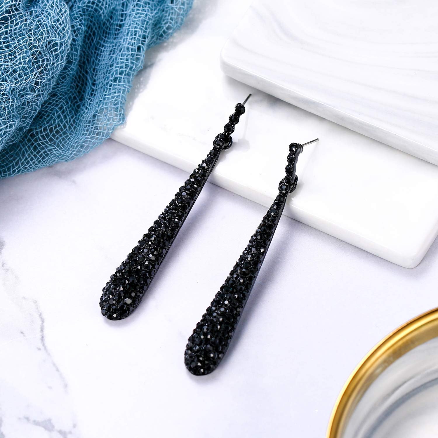 BriLove Wedding Bridal Elegant Crystal Beaded Teardrop Long Dangle Earrings for Women - Image 5