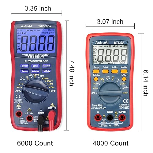 Miniatura 8 de AstroAI Multímetro digital, TRMS 4000 cuenta voltios medidor (rango manual y automático); mide el probador de voltaje, corriente, resistencia,