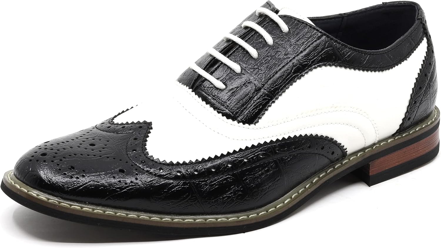 Frank-03 Men’s Two Tone Perforated Wing Tip Lace Up Oxford Dress Shoes
