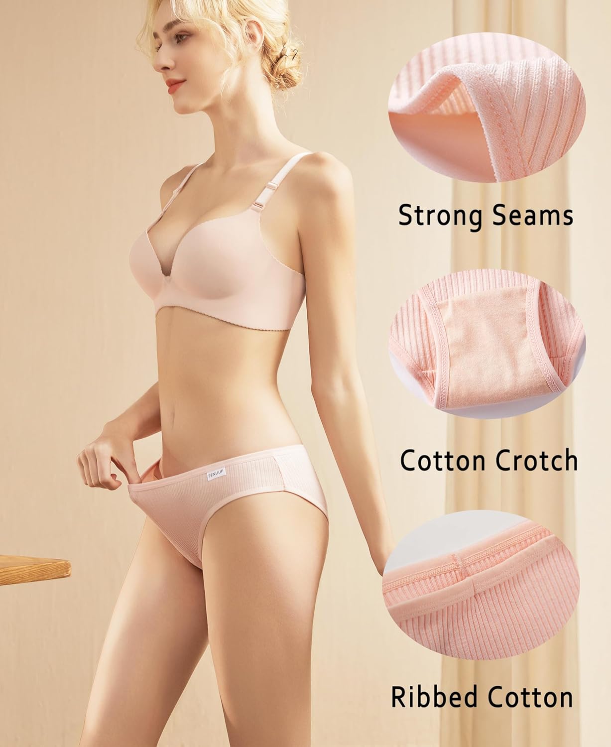 Cotton Underwear for Women Cute Low Rise Ribbed Bikini Breathable Sexy Hipster Womens Cheeky 6 Pack - Image 3