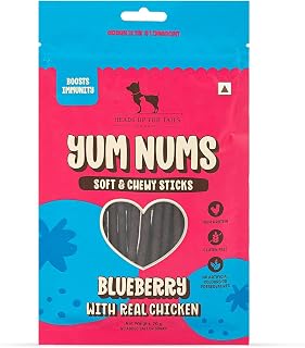 Yum Nums by HUFT Soft & Chewy Sticks - Blueberry & Chicken - 70gm | Dog Treats for Puppies & Adults | Training Treats | He... Price In India