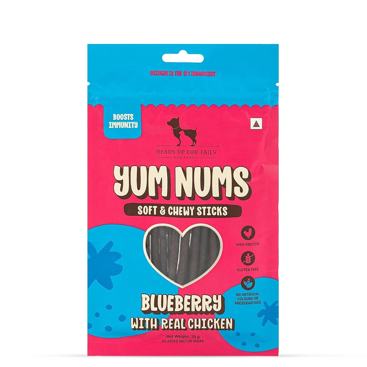 Yum Nums by HUFT Soft & Chewy Sticks - Blueberry & Chicken - 70gm | Dog Treats for Puppies & Adults | Training Treats | He...