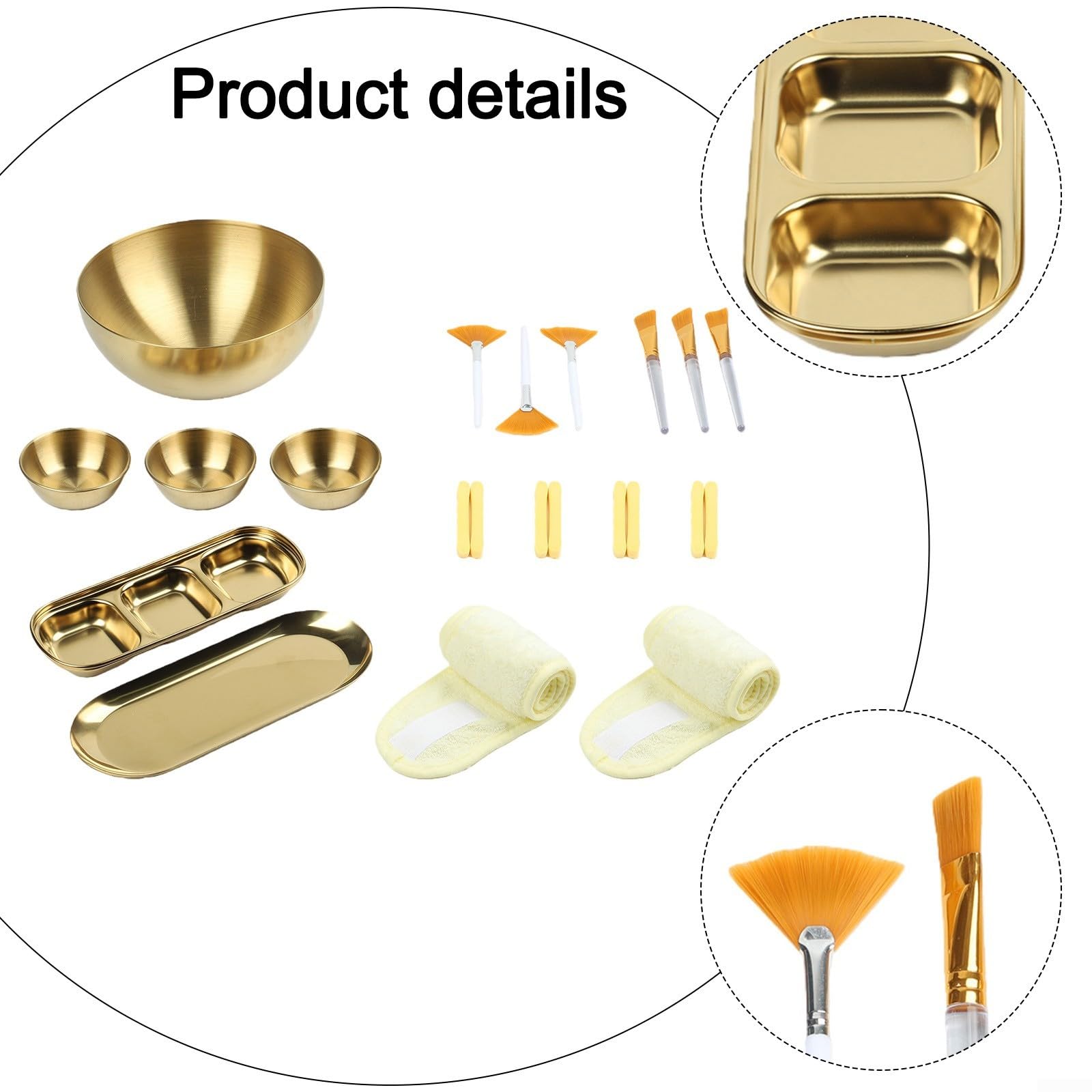 Set di 26 ciotole per il trattamento del viso in acciaio inox, con spazzole e accessori, kit di miscelazione per maschera dorata con vassoio divisorio, per casa, spa, salone, bellezza idratazione