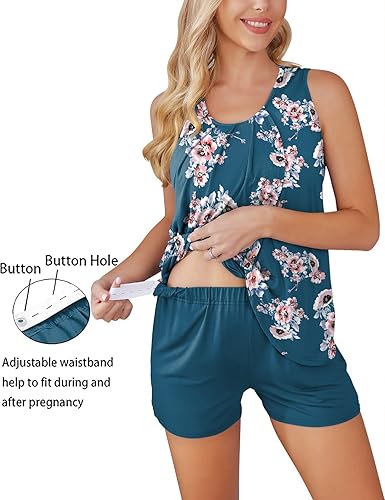 Miniatura 3 de Ekouaer Conjunto de pijama de lactancia para mujer, ropa de dormir de doble capa, sin mangas, top y pantalones cortos, pijamas de embarazo