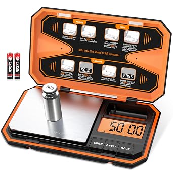 Digital Pocket Scale, High-Precision 500g x 0.01g Gram Scale with 50g Calibration Weight, Mini 6 Units Jewelry Scale with LCD Display, Tare Function for Food, Jewelry, Coin, Coffee, Battery Included