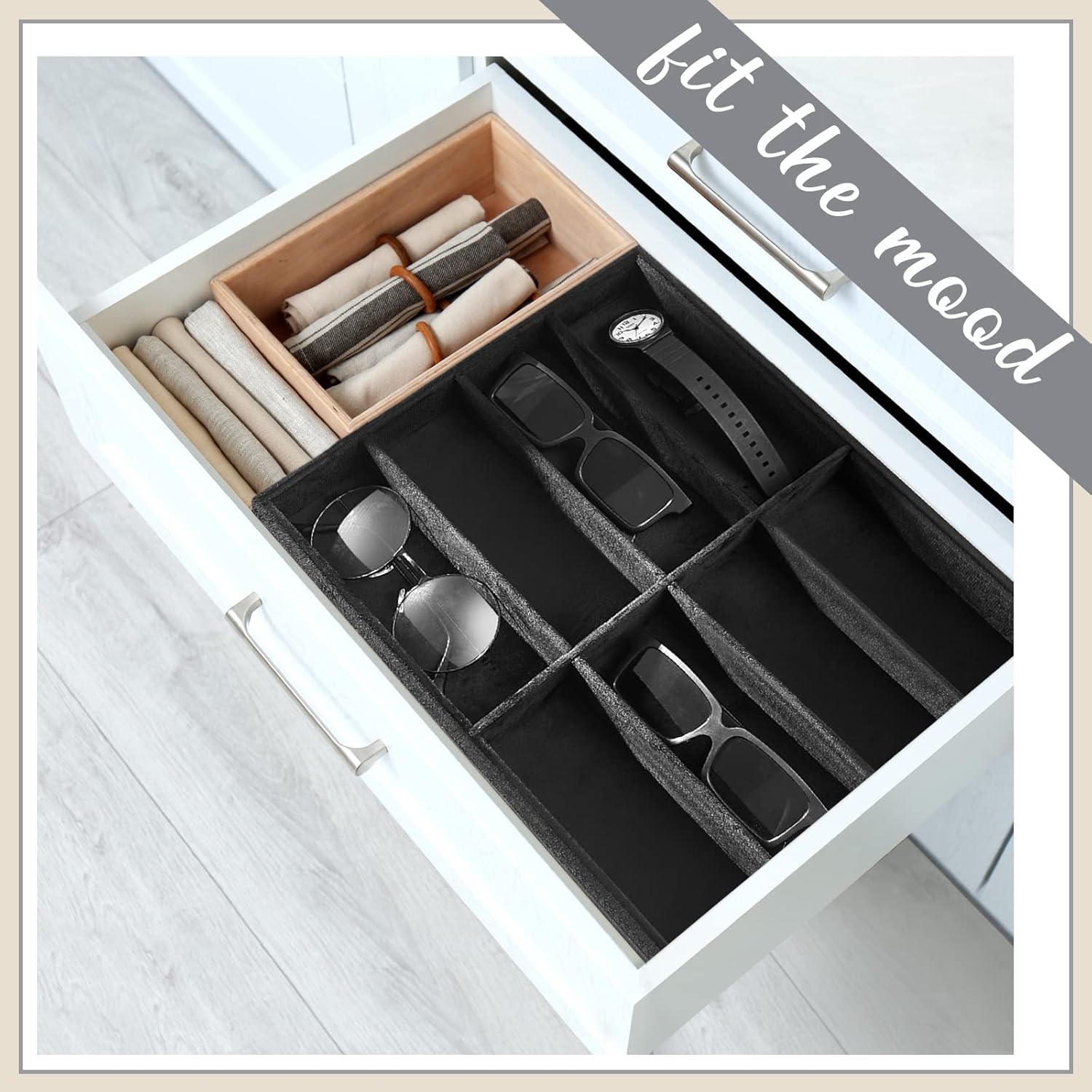 Amylove 4 Pcs Large Glasses Box Tray Stackable Jewelry Display Organizer Detachable Sunglass Holder(Black,8 Grids)