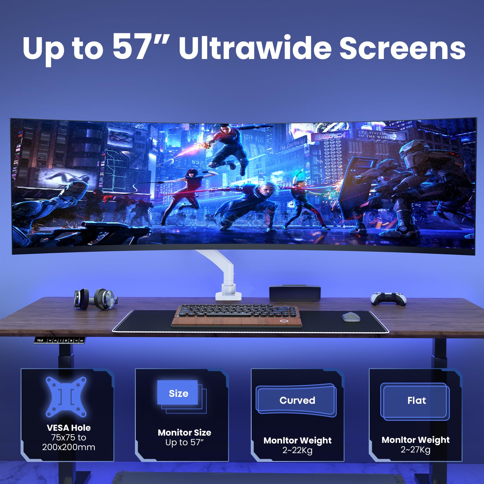 PUTORSEN - Supporto per monitor Ultrawide 22-57 pollici, regolabile in altezza, fino a 27 kg, VESA Max fino a 200 x 200 cm