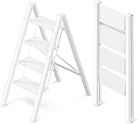 Vista 11 de GameGem Escalera de 2 escalones, Taburete plegable de aluminio de 2 escalones con pedal antideslizante resistente y ancho, Escalera portátil ligera