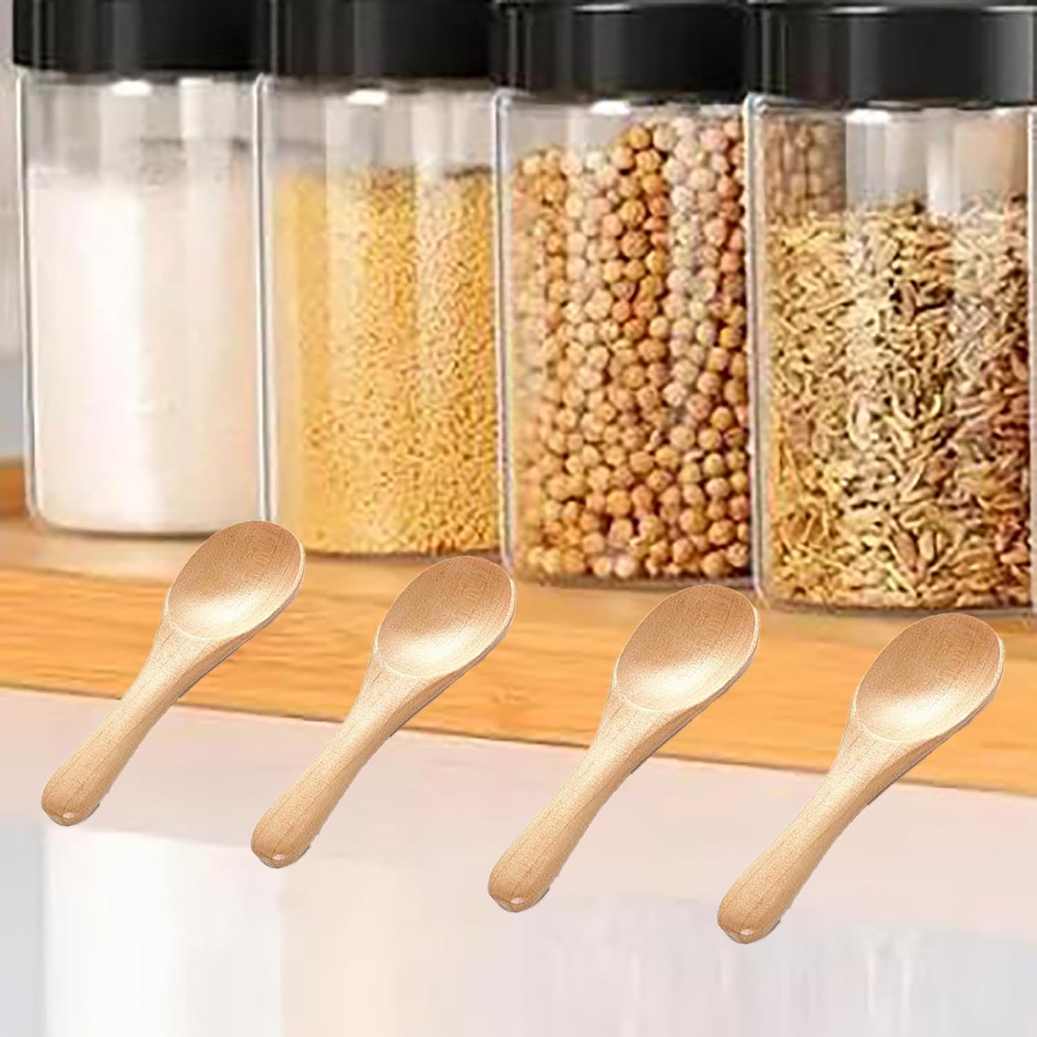 Asanta 6 PCS Small Wooden Spoons, 3.9 Inch Tiny Spoons for Spices Jars, Mini Wood Condiment for Sauces, Salt, Sugar, Honey, Pepper, Tea, Coffee, Ice Cream, Cute Wood Serving Cooking