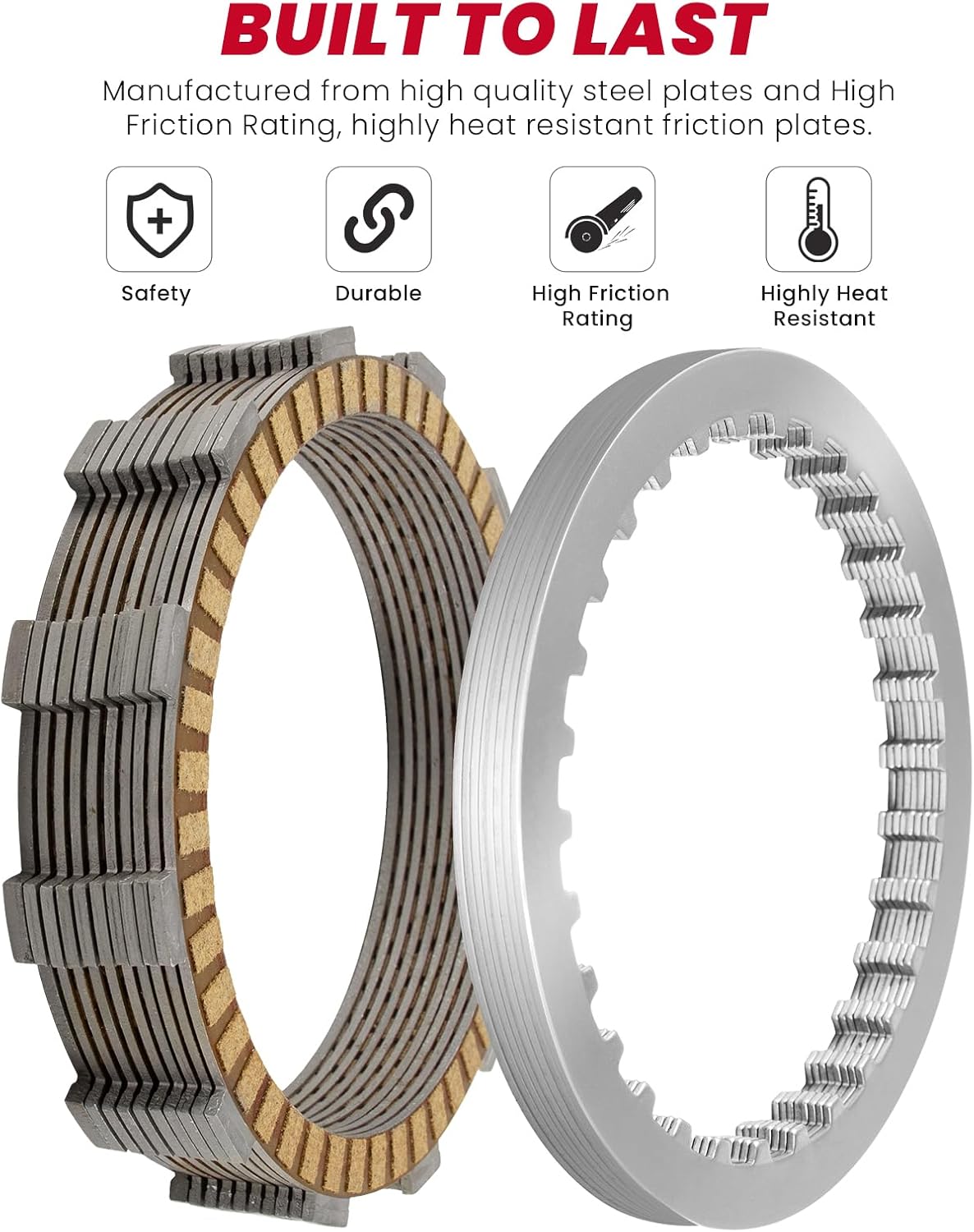 Twin Cam Extra Plate Friction Steel Clutch Kit compatible with Harley Softail Touring Dyna Trike Twin Cam models 98-17, Evolution 1340 models 1998-1999 Replace of P/N 37980-10, 307-30-10013